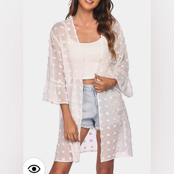 cardigan Tops - Women's Swimsuit Coverup Sheer Kimono Cardigan Summer Lightweight